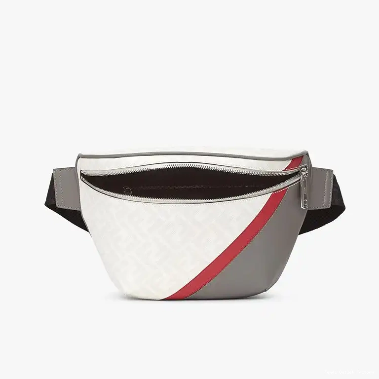 Vintage HOT Fabric FF In Belt Bag White Motif Fendi Red 0609